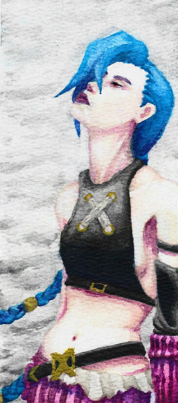 Ruminating | Jinx from Arcane (TV) | watercolor on paper