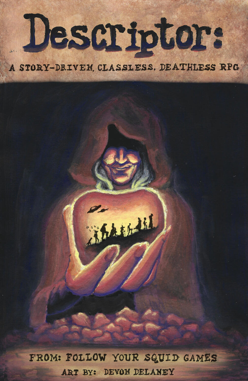 Cover art comission for Follow Your Squid Gaming's original ttrpg system Descriptor