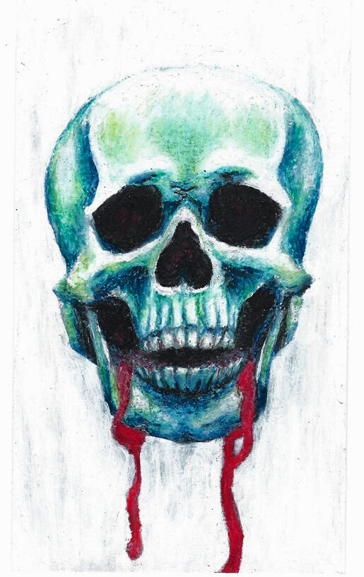 Bleeding Skull | oil pastels on mixed media paper