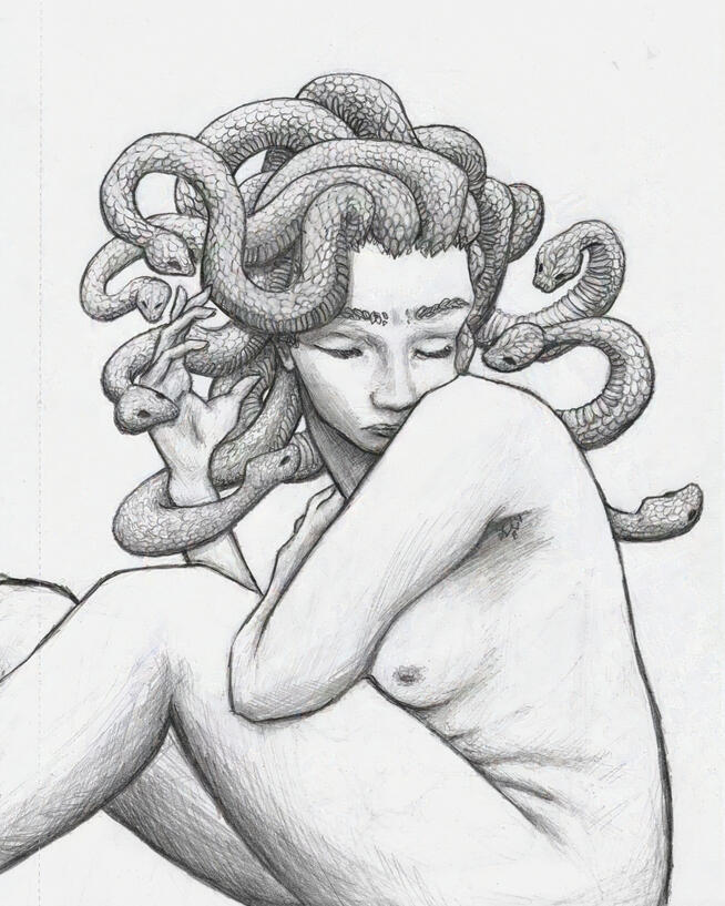 Medusa Pushing Her Snakes Away
