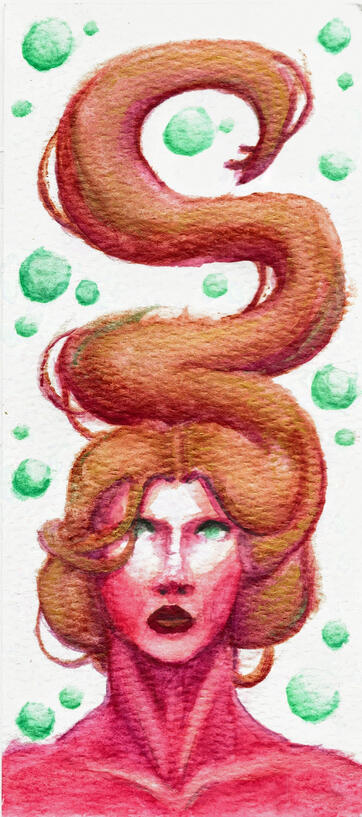 Pink Bubble Girl | watercolor on paper